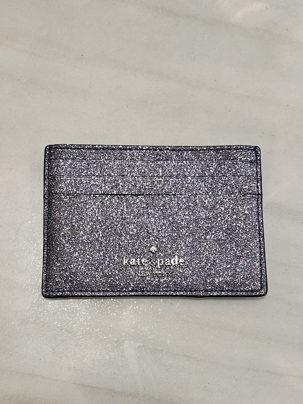 Kate Spade New York Lola Glitter Small Card Case Wallet Blue Sparkle